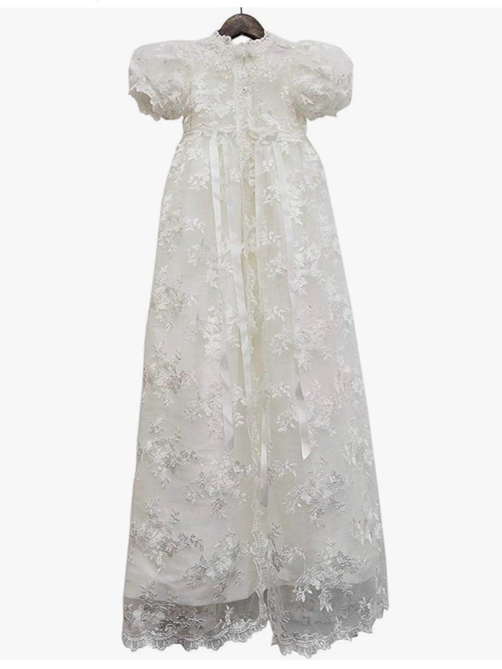 White Lace Christening Gown and Bonnet,Vintage Style Baptism Dress
Size 12Month